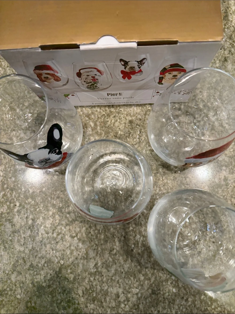 Pier 11Holiday Dog Stemless Wine Glasses - Set of 4 NIB